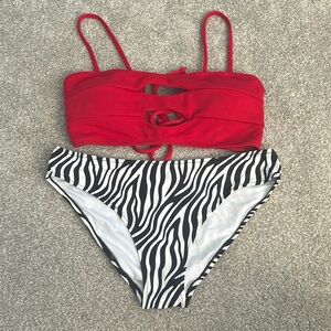 Sexy Red Bikini Top with Zebra Print Bottom XL